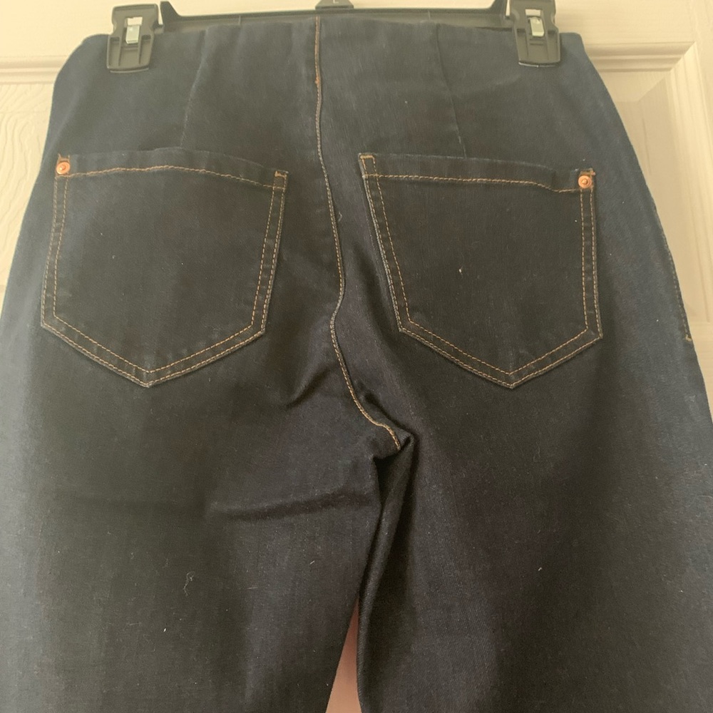 INC high rise cropped dark wash kick-flare jeans, pulled up
